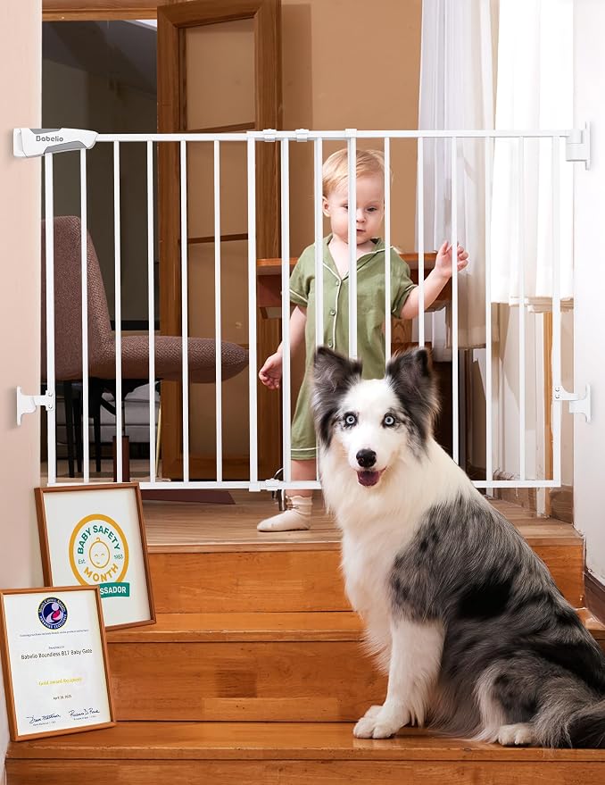 Babelio Baby Gate for Stairs, Kitchen & Doorways, No Bottom Bar| Easy by BABELIO