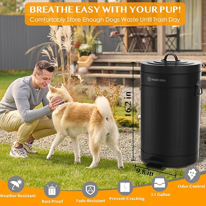 PAWZIDEA Dog Poop Trash Can Outside Odor Control, 3.1 Gallon Outdoor Trash Can - Image 4