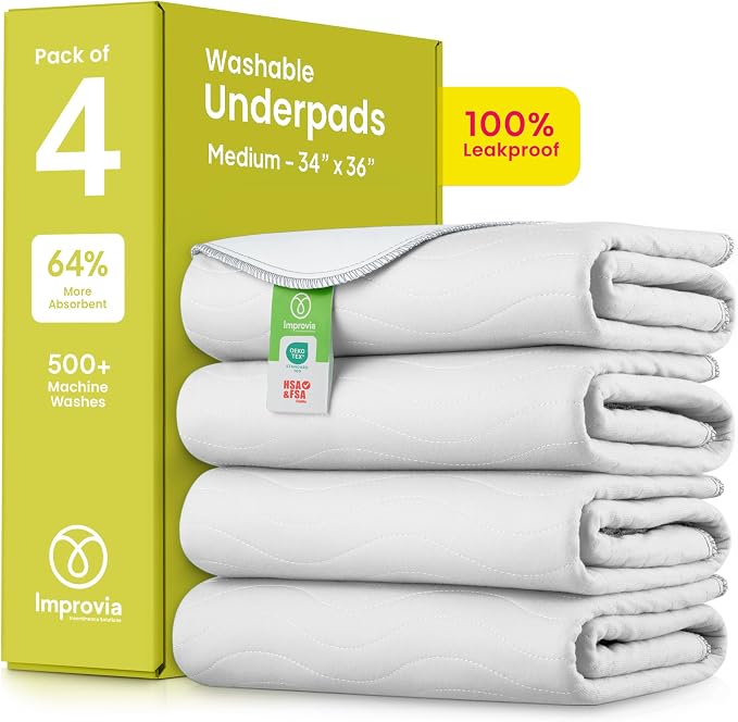 IMPROVIA® Washable Underpads, Heavy Absorbency Reusable Incontinence Pads by IMPROVIA