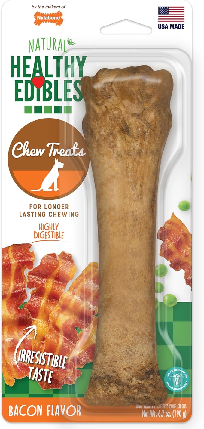 Nylabone Healthy Edibles Natural Dog Chews Long Lasting Bacon Flavor Treats by Nylabone