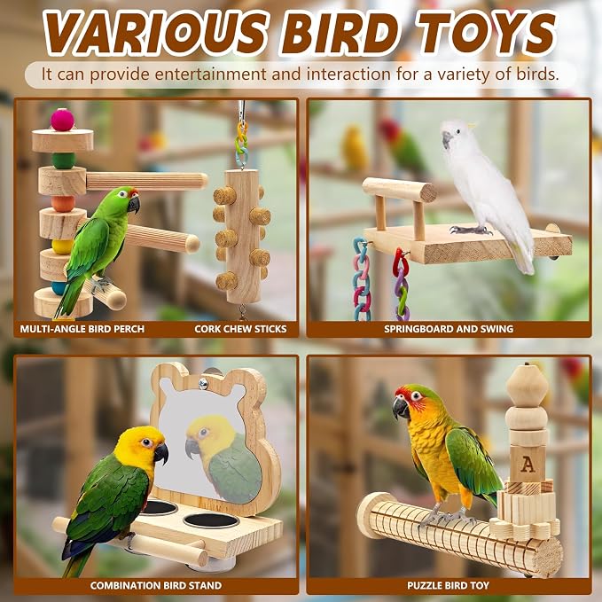 5PCS Bird Perch and Toy Set. Includes a Perch, and Chew Toy. Hangable Natural - Image 3