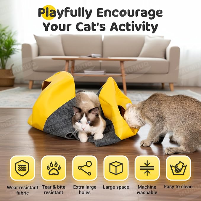 Cat Play Bag Collapsible Cat Tunnel Activity Center Mat Play Rug Cats Activity - Image 5
