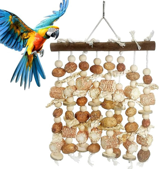 PINVNBY Large Parrot Toys Natural Nuts Corn Cob Wooden Chewing Tearing Toy by PINVNBY