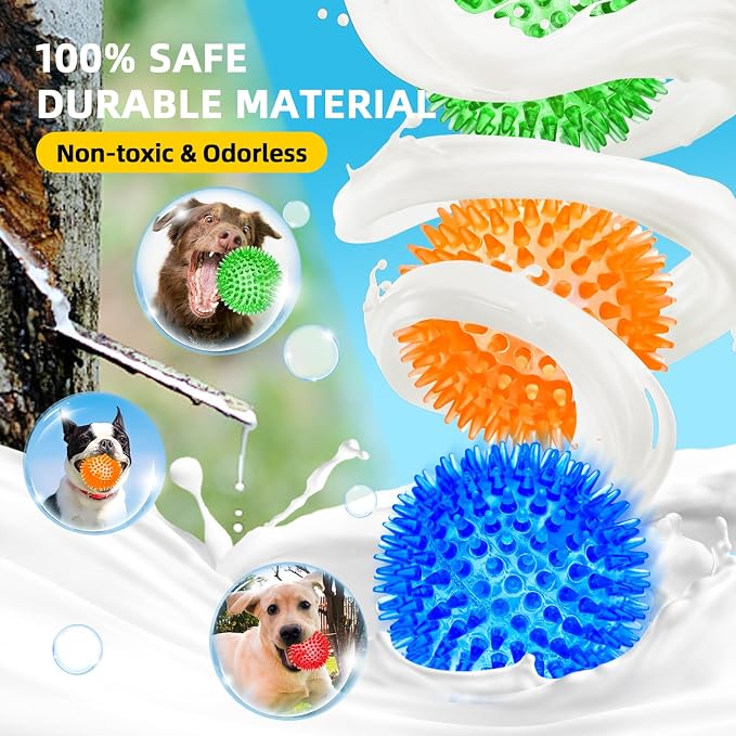 SHARLOVY 3'' Squeaky Balls for Small Dogs, 4 Colors Spiky Dog Balls for Puppy - Image 6