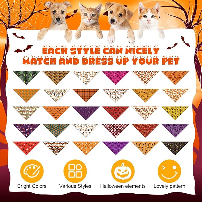 Aliceset 180 Pcs Halloween Dog Bandanas Bulk Halloween Bandana - Image 3