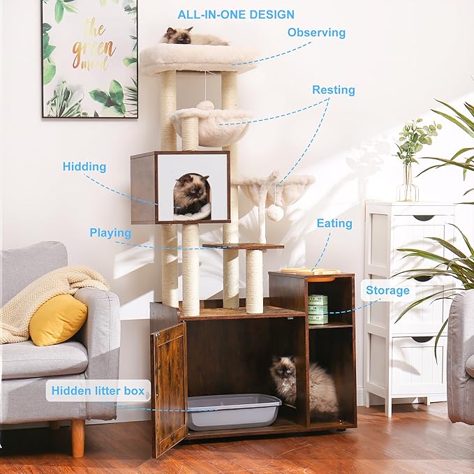 Hey-brother Cat Tree with Litter Box Enclosure, Modern Cat Tower - Image 2