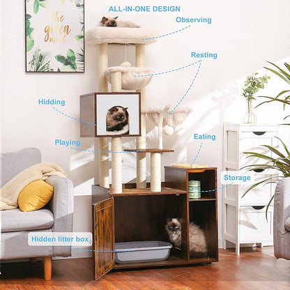 Hey-brother Cat Tree with Litter Box Enclosure, Modern Cat Tower - Image 2