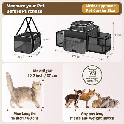 Top and 2 Sides Expandable Cat Carrier 18x11x11, TSA Airline Approved Dog - Image 4