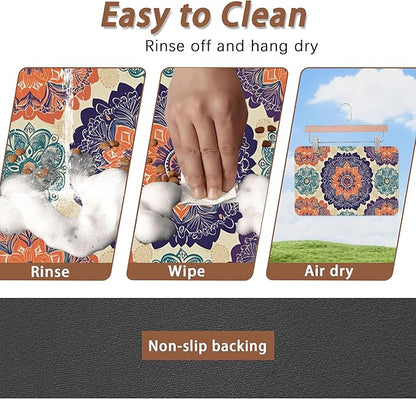Mandala Flower Dog Cat Food Mat, Vintage Boho Floral Absorbent Pet Feeding Mat - Image 4