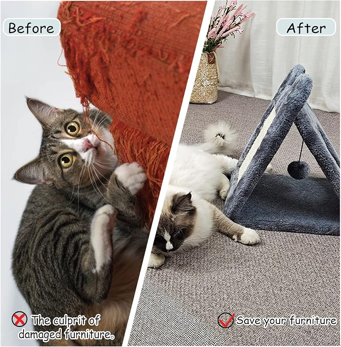 Fhiny Triangle Cat Scratching Post, Natural Sisal Cat Standing Scratch Board - Image 5