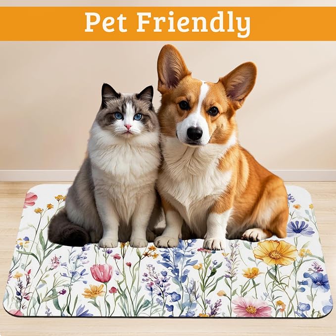 Flowers Butterfly Dog Food Mat, Colorful Absorbent Pet Feeding Mat - Image 2