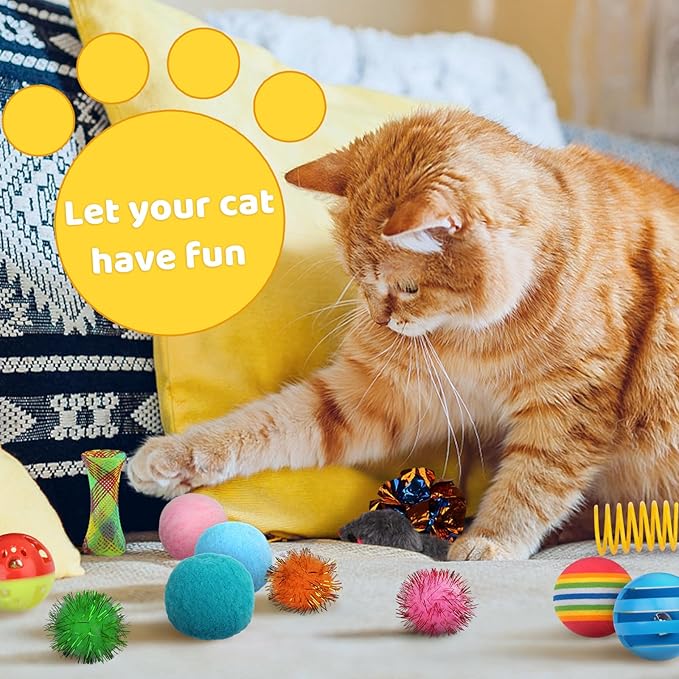 Kitten Toys, Cat Mouse Toy, Kitten Sparkle Crinkle Balls Furry Soft Pom Pom - Image 5