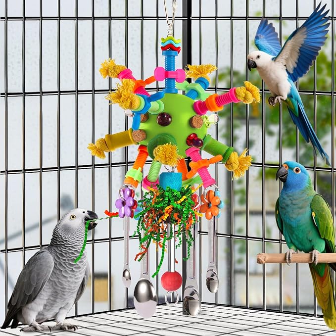 Parrot Toys Bird Toys Perch Pullable Stainless Steel Spoons Colorful Acrylic - Image 4