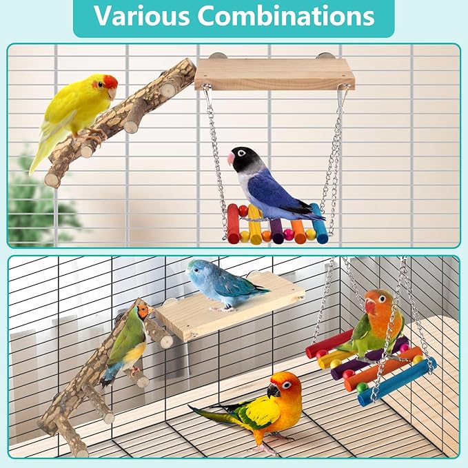 3in1 Bird Perch Toys for Parrots, Wooden Ladder Perch for Cage, Parrot Platform - Image 5