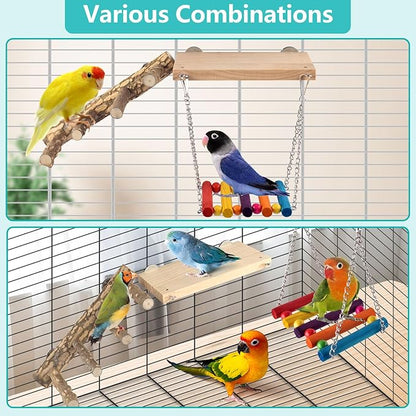 3in1 Bird Perch Toys for Parrots, Wooden Ladder Perch for Cage, Parrot Platform - Image 5