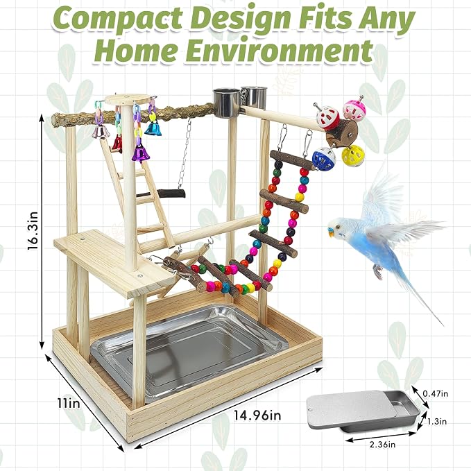 PINVNBY Bird Playground Parrot Perch Stand Play Gym Cockatiel Wood Bird Toys - Image 3