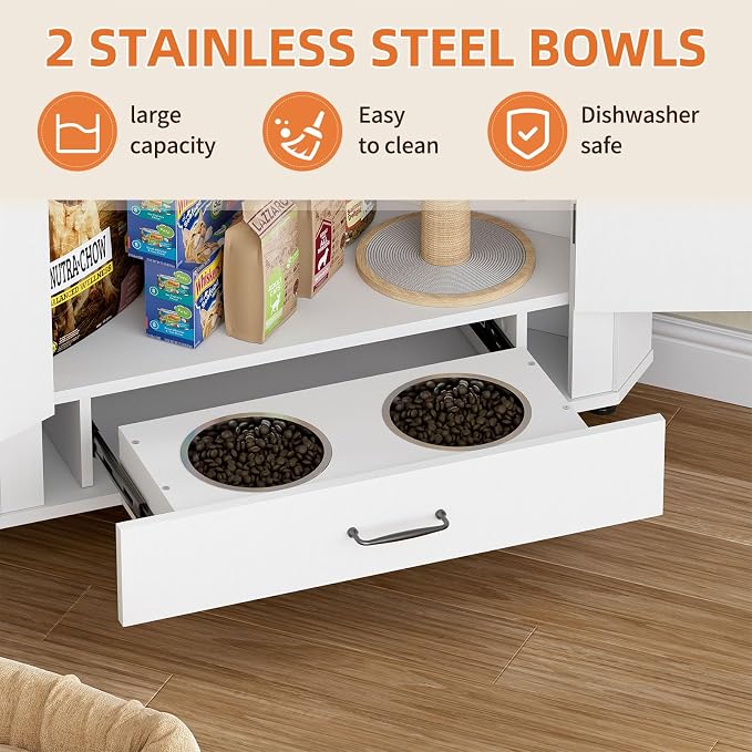 PakaLife Farmhouse Dog Food Storage Corner Cabinet, Dog Feeding Station - Image 4
