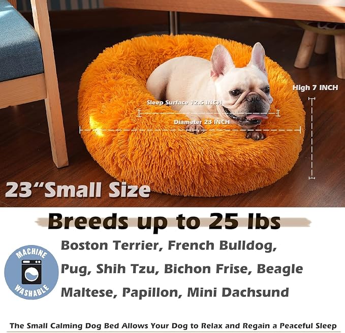Calming Donut Dogs Beds for Small Dogs Washable, 23inch Plush Round Pet Bed for - Image 3