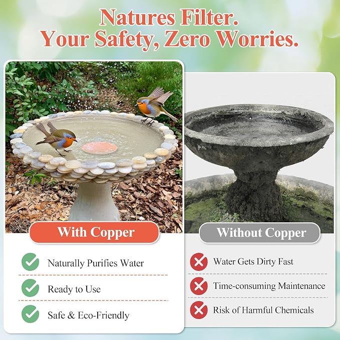 Bird Bath Copper Disk, Premium 99.99% Pure Copper, Less Cleaning Frequency - Image 6