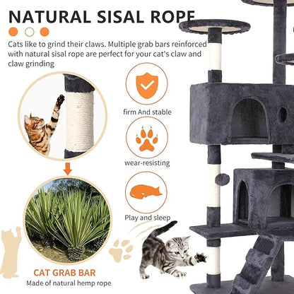 BestPet | 54" Cat Tree Tower | Ashy | Sturdy, Hanging Cat Toys, Observation - Image 4