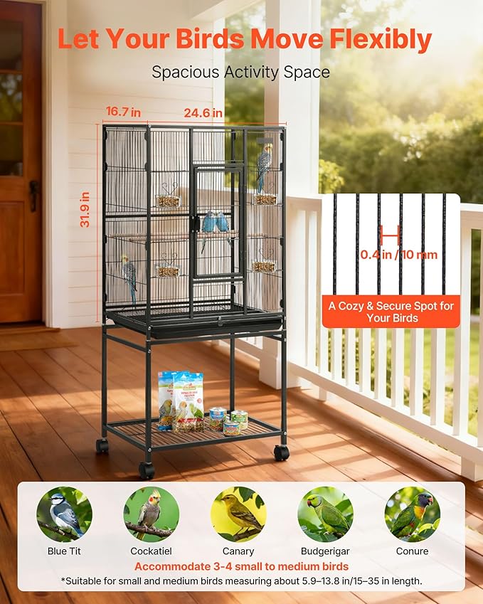 VEVOR Bird Cage, 24.6 x 16.7 x 53.9 inch, Flat Top, Wrought Iron Bird Flight - Image 2