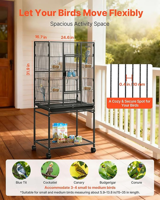VEVOR Bird Cage, 24.6 x 16.7 x 53.9 inch, Flat Top, Wrought Iron Bird Flight - Image 2