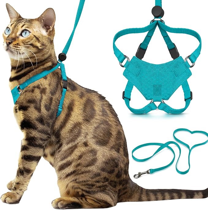 Houdini™ Escape Proof Cat Harness and Leash Set by OutdoorBengal – Turquoise by OutdoorBengal