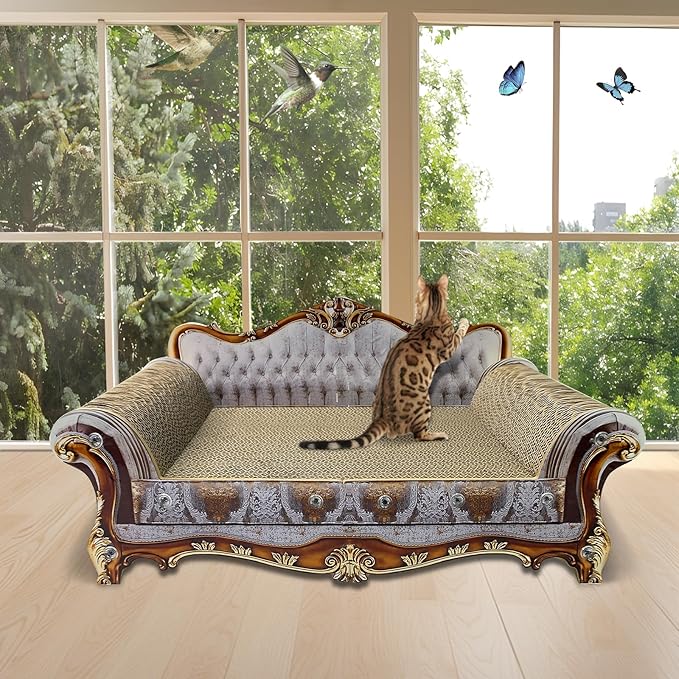 Luxury Cardboard Cat Scratcher Sofa Bed, Couch Shaped Cat Scratching Board - Image 5