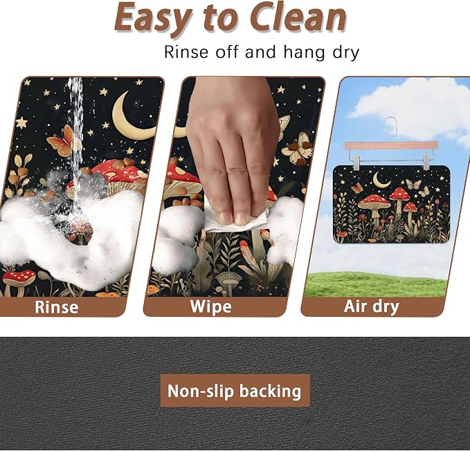 Red Mushrooms Pet Feeding Mat, Wildflower Plant Butterfly Absorbent Quick-Dry - Image 4