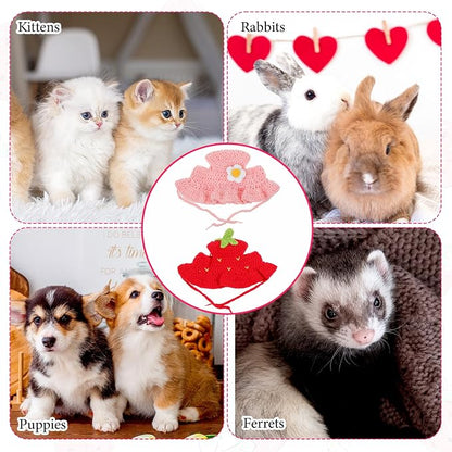 2PCS Strawberry Cat Hats Cute Flower Crochet Hats - Image 5