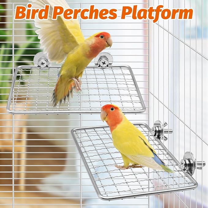 BNOSDM Bird Perch Platform 2 Pcs Stainless Steel Grid Parrot Perches Stand - Image 6