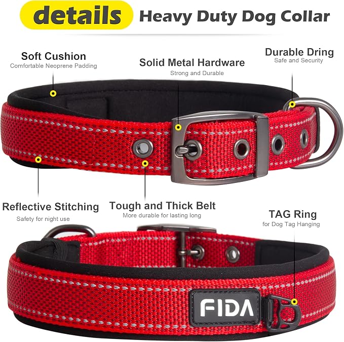 Fida Heavy Duty Dog Collar, Ultra Comfortable Soft Neoprene Padded, Adjustable - Image 3