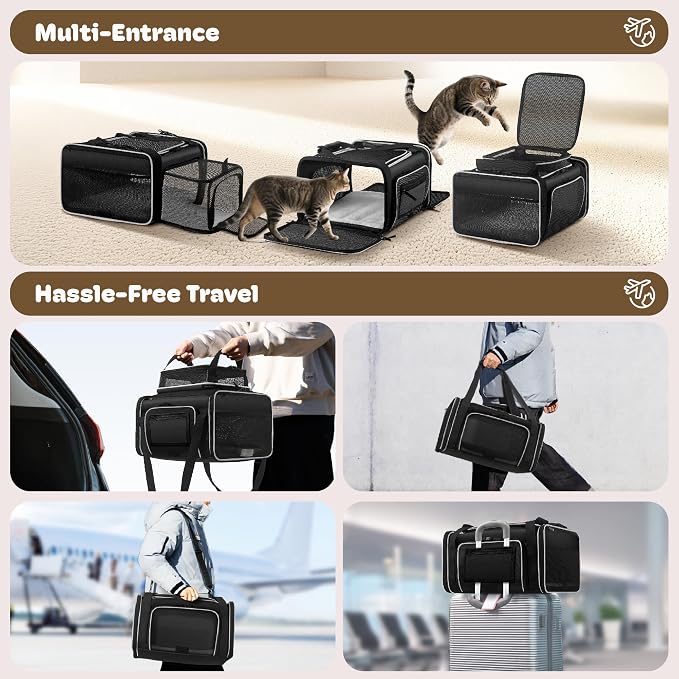 Top and 2 Sides Expandable Cat Carrier 18x13.5x9.5, TSA Airline Approved Dog - Image 6
