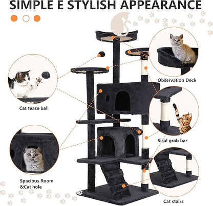 BestPet | 54" Cat Tree Tower | Dark Gray | Sturdy, Hanging Cat Toys, - Image 6