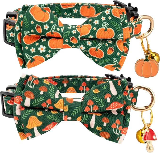2 Pack Cotton Cat Collar with Bow Tie and Bell by Gelwoo