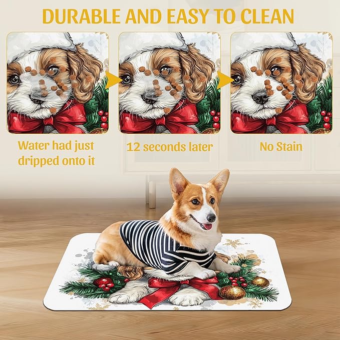 Christmas Dog and Cat Food Mat, Absorbent Feeding Placemat, Waterproof Non-Slip - Image 5