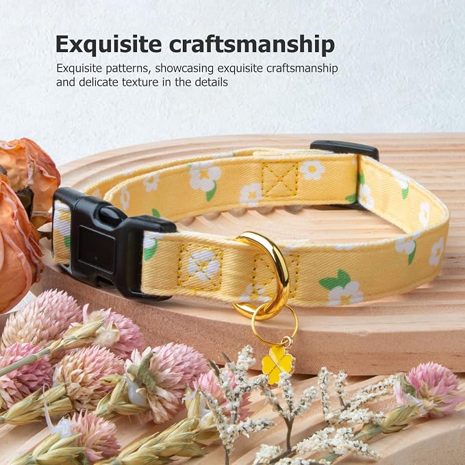 Cotton Handmade Dog Collar Cute and Distinctive Patterns Yellow Flower - Image 5
