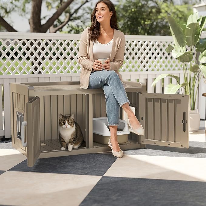Cat Litter Box Enclosure Resin Hidden Cat Litter Box Furniture Multi-Functional - Image 7