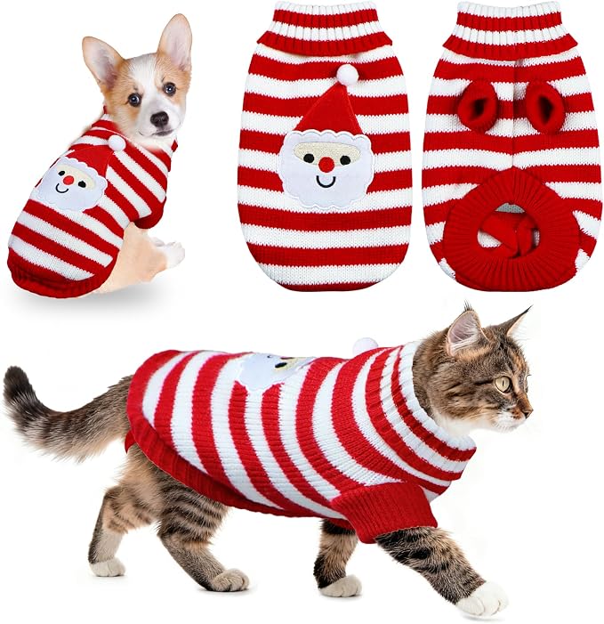 Cat Dog Christmas Sweater Pet Winter Warm Coat Pajamas Small Dog Sweaters by GOYOSWA