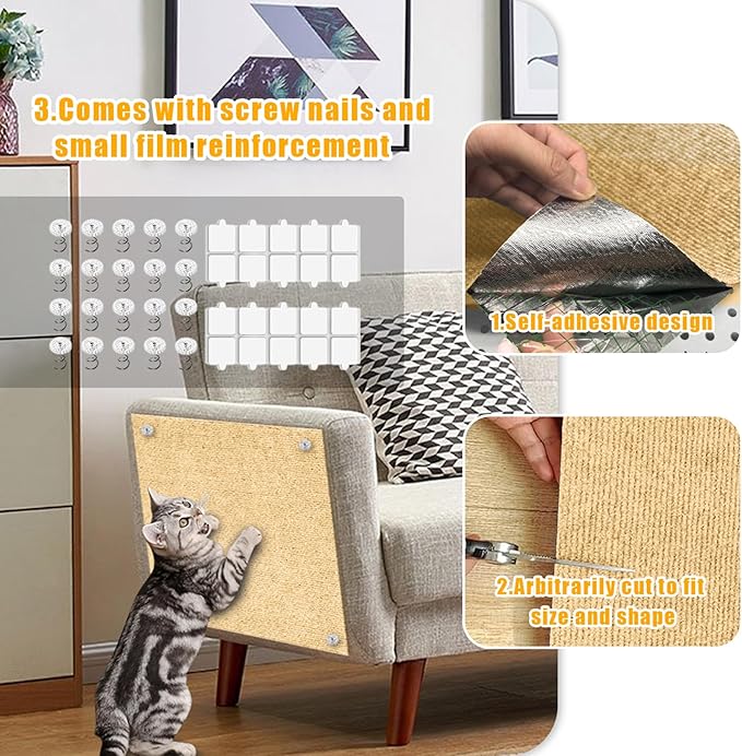 Cat Scratch Mat, 118.5"x17.4" Trimmable Self-Adhesive Cat Scratch Furniture - Image 3