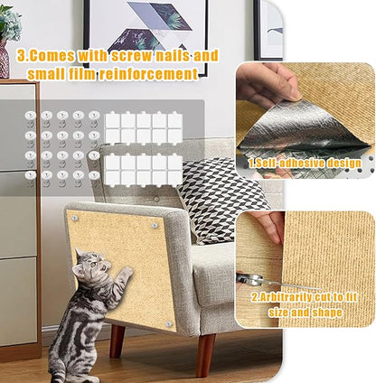 Cat Scratch Mat, 118.5"x17.4" Trimmable Self-Adhesive Cat Scratch Furniture - Image 3