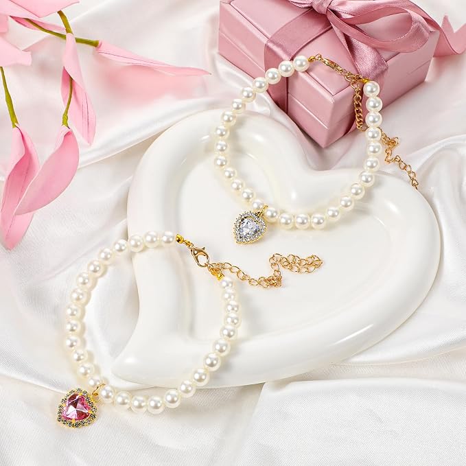 2pcs Cute Girl Cat Collar, Fancy Dog Pearl Necklace Collars Adjustable Pearl - Image 2