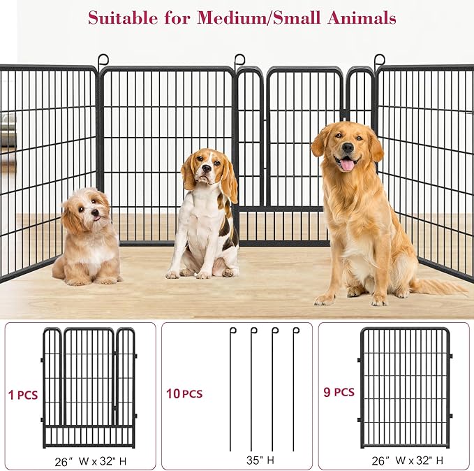 Dog Playpen, 32inch 10 Panels Outdoor Dog Fence Indoor Dog Pen Anti-Rust Pet - Image 7