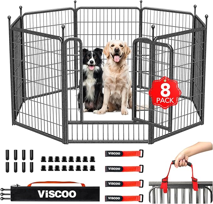 Dog Playpen Outdoor, 8 Panels 40" High Heavy Duty Metal Dog Pen, Pet Fence by VISCOO