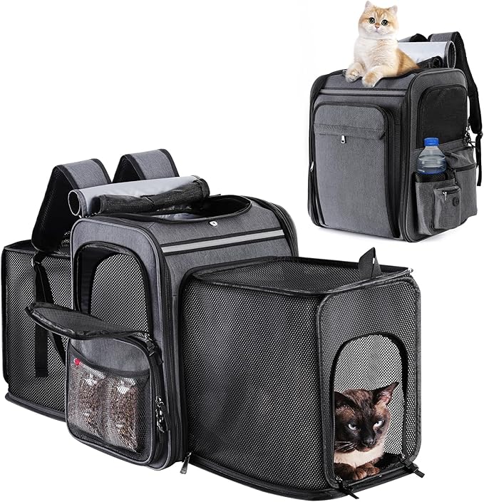 Cat Backpack Carrier, Double Side Expandable Cat Carrier Backpack, Dog Carrier by GROXKOX