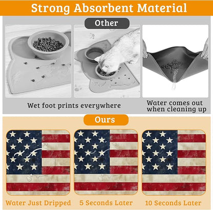 Retro Flag Dog Cat Food Mat, Absorbent Waterproof Placemat - Image 3