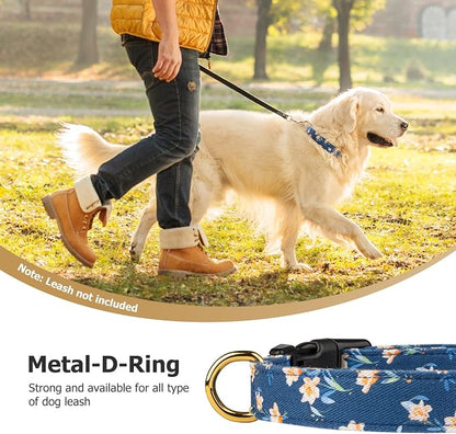 Cotton Handmade Dog Collar Cute and Distinctive Patterns Blue Tulip - Image 6