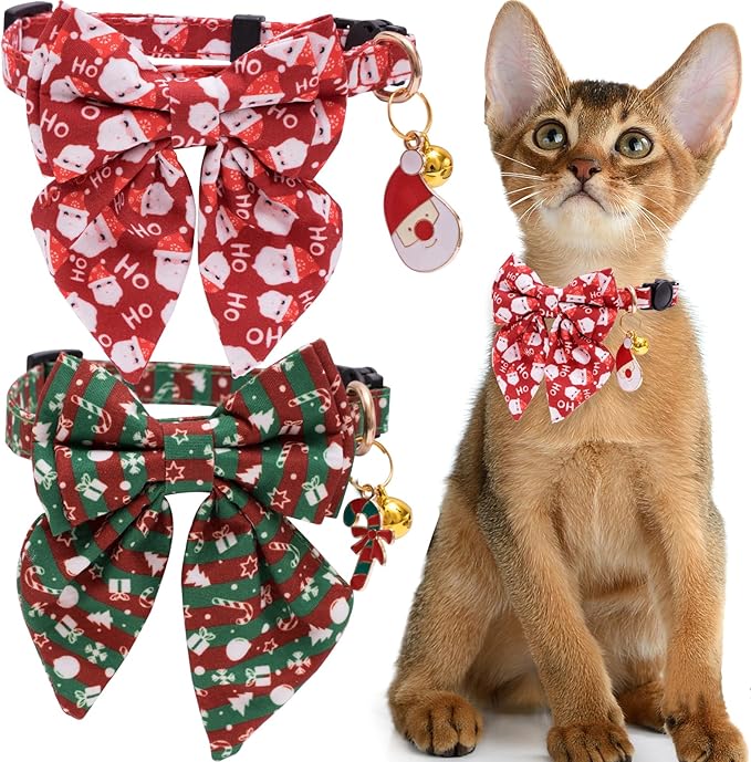 Faygarsle 2 Pack Christmas Cat Collar Cute Holiday Cat Collar by Faygarsle