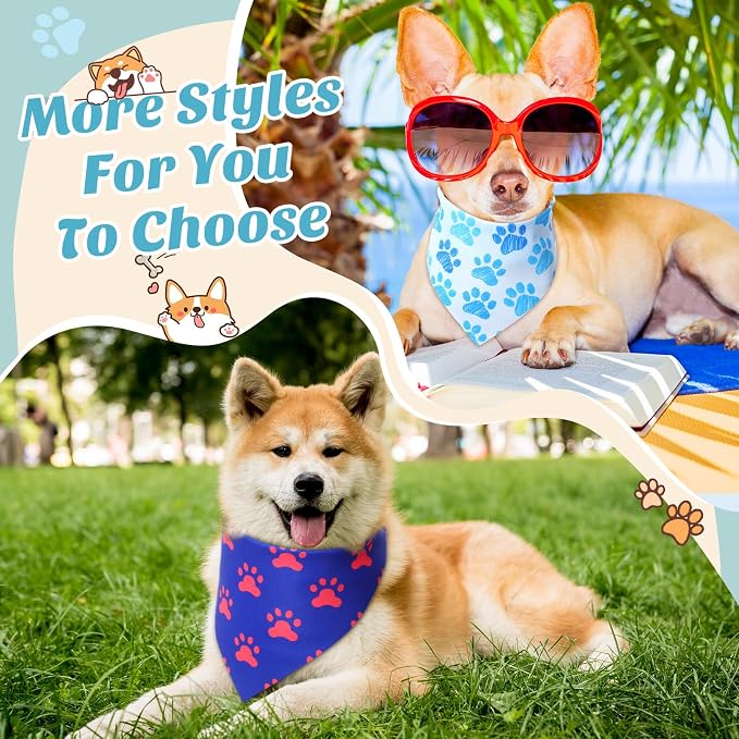 50 Pcs Blue Paw Print Dog Bandanas Bulk Animal Footprint Bandanas - Image 2