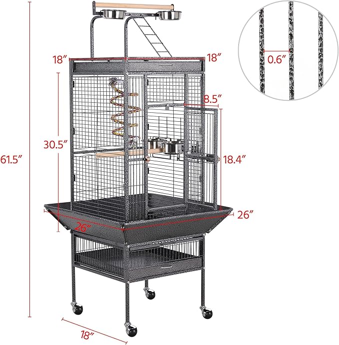 Yaheetech 61-inch Playtop Wrought Iron Large Parrot Bird Cages - Image 3
